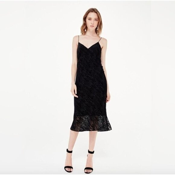 Cami NYC Raven Burnout Silk Zebra Midi Slipdress Black Womens Size XS - Picture 1 of 9